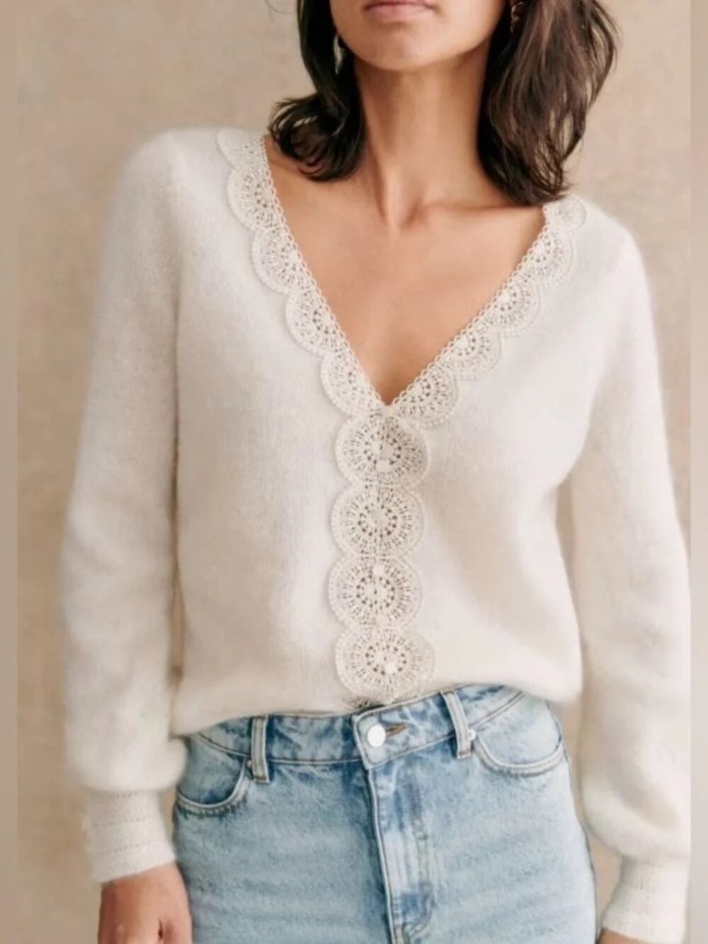 Sézane Henria Mohair Cardigan in Ecru